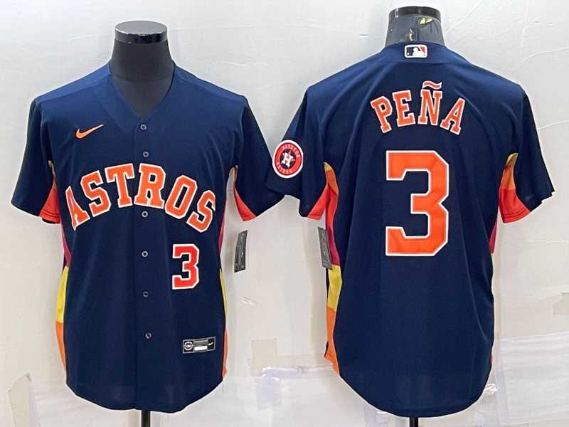 Mens Houston Astros #3 Jeremy Pena Number Navy Blue With Patch Stitched MLB Cool Base Nike Jersey